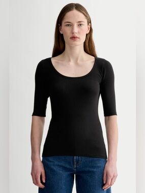 NWOT Everlane THE LUXE RIB SCOOP-NECK TEE in Black Size L
